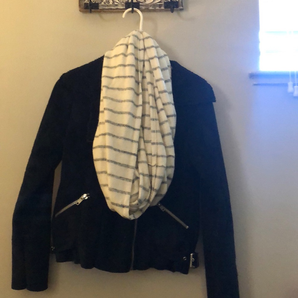 Grey and white infinity scarf